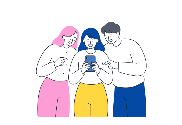 家族や友人に囲まれて相談できる学生のイラスト