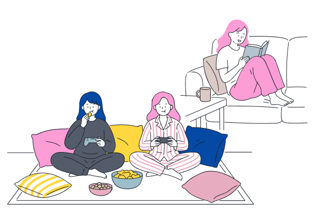 仕事後の自由な時間を楽しむ暮らしのイラスト